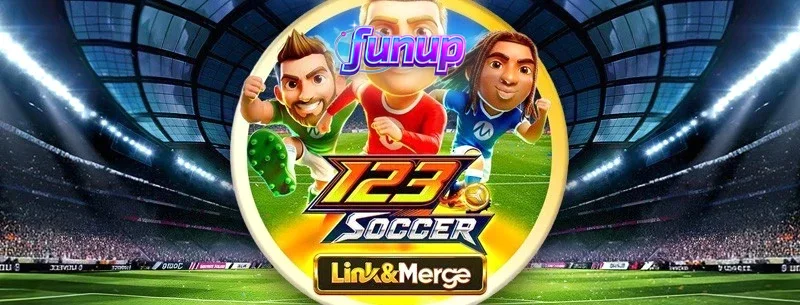 Interface vibrante do slot 123 Soccer Link&Merge com destaque para o campo de futebol